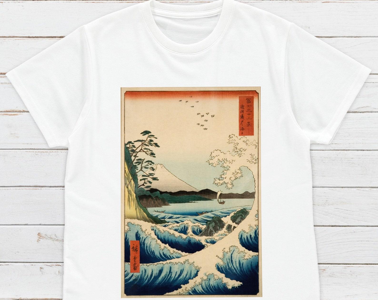 Ukiyo-e Wave T-Shirt: Hiroshige Fuji Mountain Woodblock Art 4XL