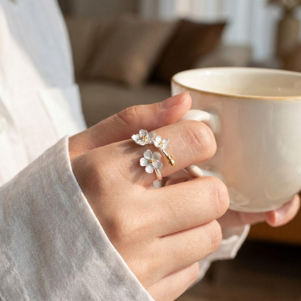 Delicate Design Adjustable Rings Elegant Women Jewelry Ornaments Flower Opening Rings Gift