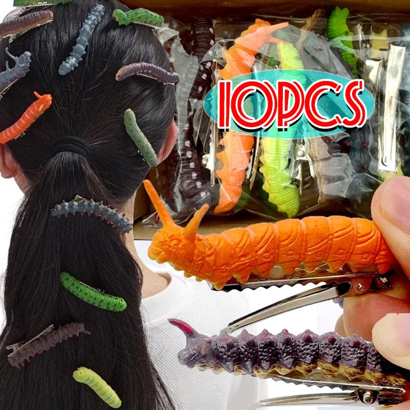 Cartoon Caterpillars Hair Clips Halloween Spooky 3D Crawl Insect Hairpins Hair Pins for Women Girls Prank Resin Party Hairpin