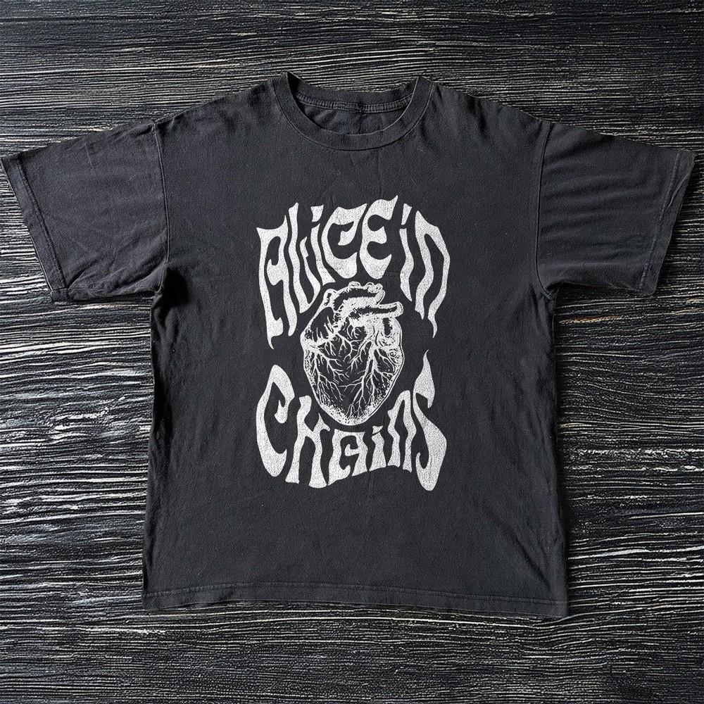 Alice in Chains Heart Graphic Black Cotton Tshirt Unisex T-Shirt XL