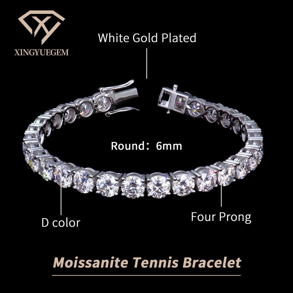 Factory 2-6mm Iced Jewelry 925 Sterling Silver VVS Graded Mossanite Moissanite Diamond Tennis Chain Bracelet Gift