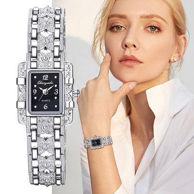 Damen Armbanduhr Rechteckiges Zifferblatt Kristall Strassstein Quarz Armbanduhr