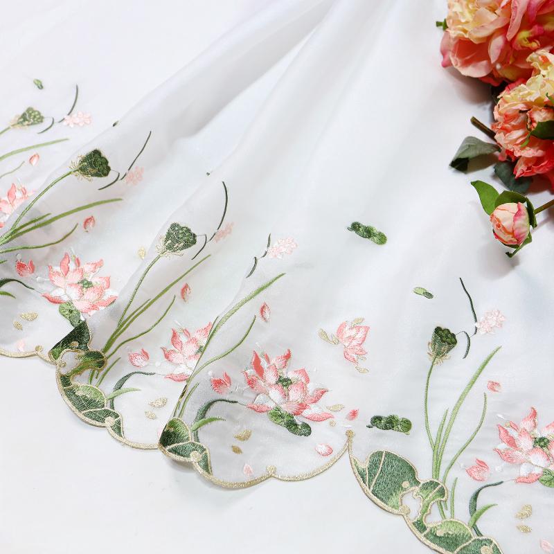 

100x150cm Gradient Embroidery Lotus lace Soft Fabric Diy Hanfu Shirts Doll Cloth Chinese Diy Sewing Craft Organza Tulle Fabric 100x150cm