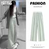Handu Yishe Women's Striped High-Waist Seersucker Casual Pants