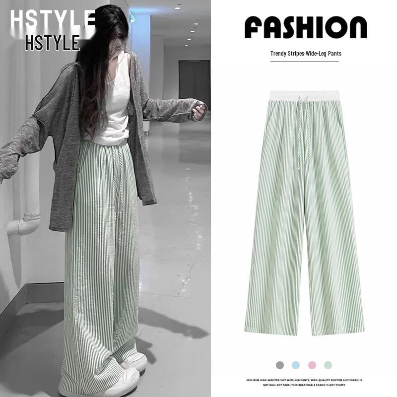 Handu Yishe Women's Striped High-Waist Seersucker Casual Pants