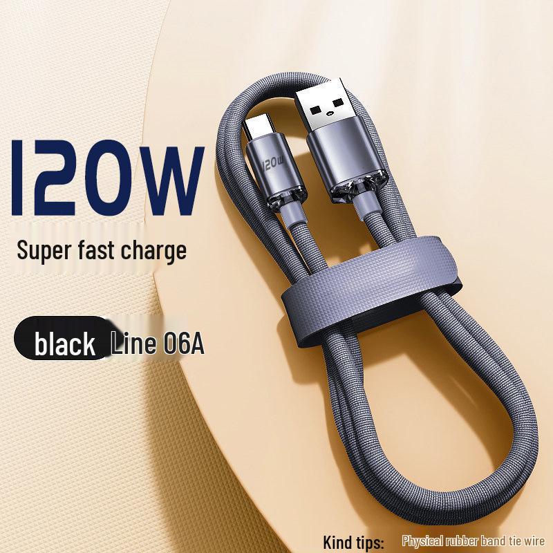 Jingyao 6A 120W Super Fast Charging Fabric Data Cable for Huawei Type-C Phones.