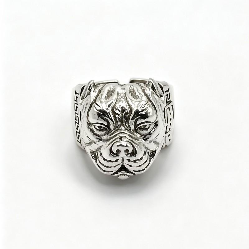 Adjustable Open Ring Men Women Vintage Bull Terrier Dog Motif Punk Hip Hop Finger Copper Electroplated Adjustable Open Band