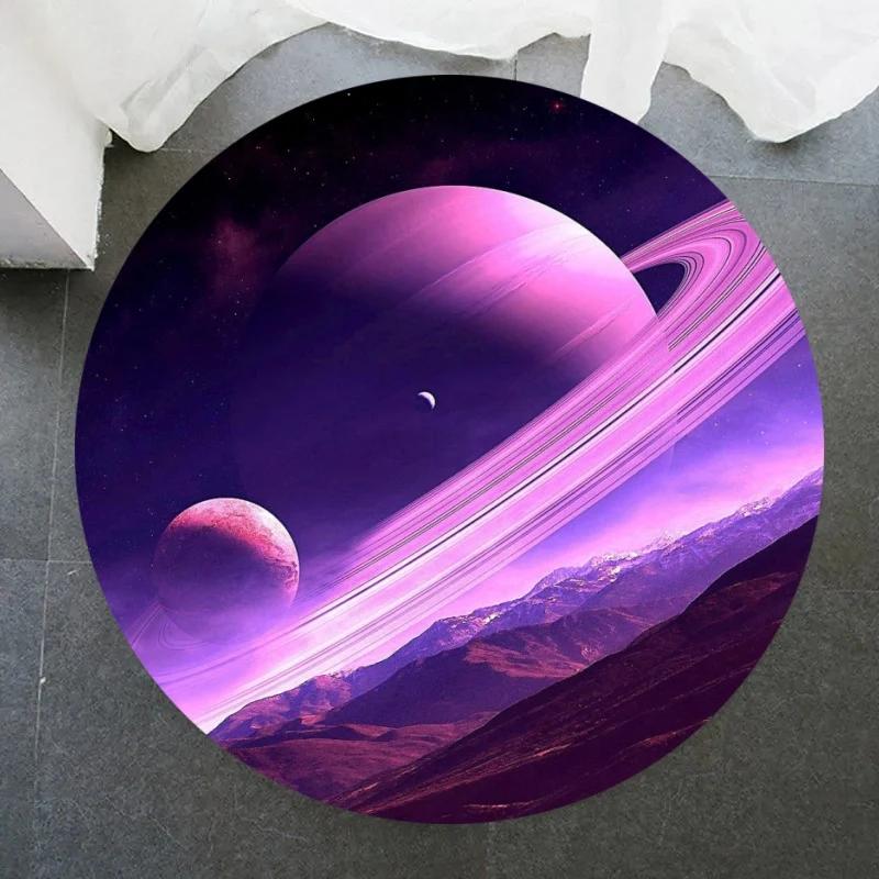 Crystal Velvet Galaxy Round Rug, Space Nebula Starry Print Non Slip Floor Mat for Bedroom, Playroom, Kids Room, Home Decor