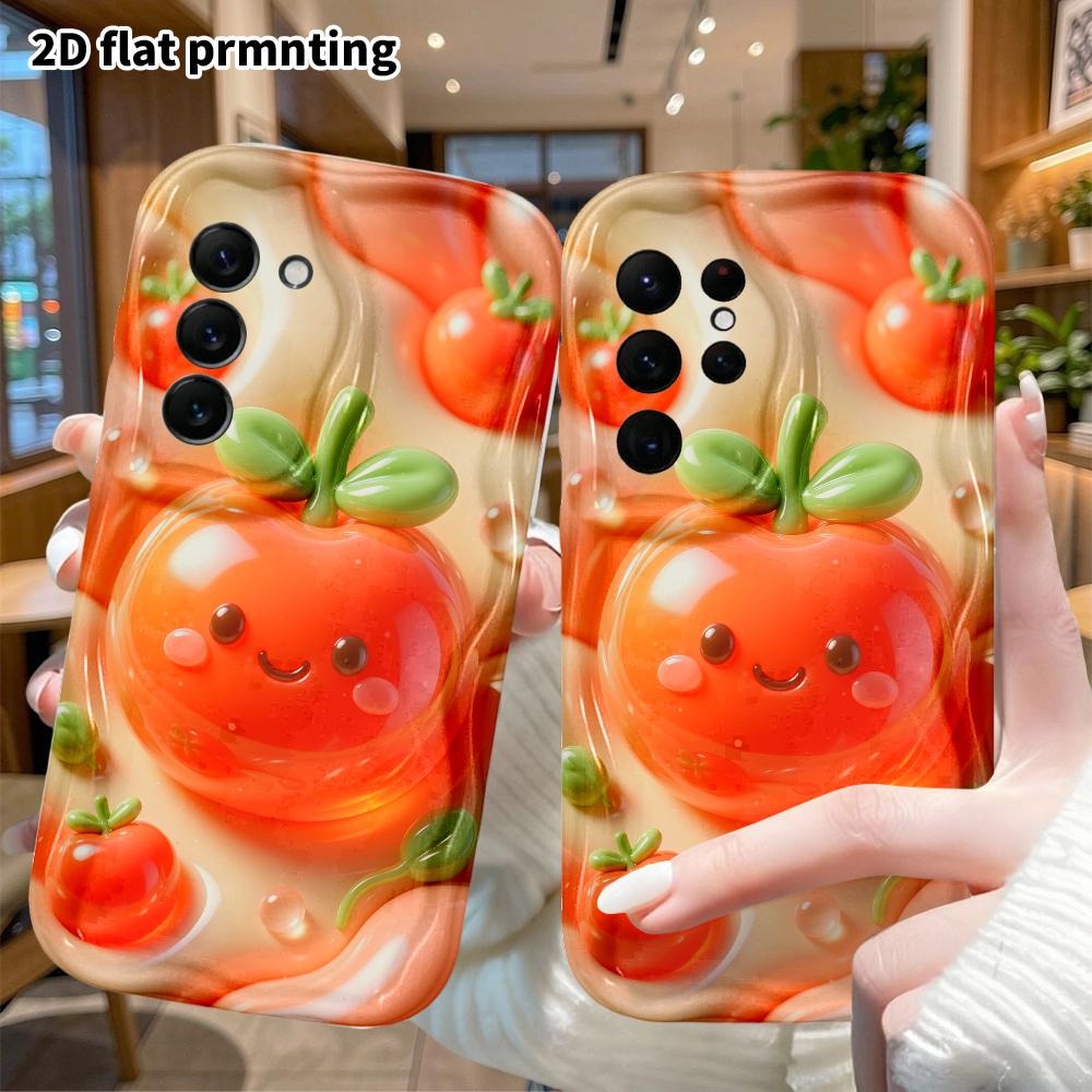 Phone case: 2D flat design suitable for Samsung Galaxy A34 A35 M05 M06 S20 S22 S21 FE Plus 5G protective case, transparent red tomato, perfect Christm