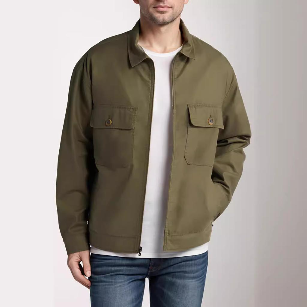 Spring and Autumn Men's Lapel Fashion Jacket Tooling Wind Jacket Zipper Cardigan