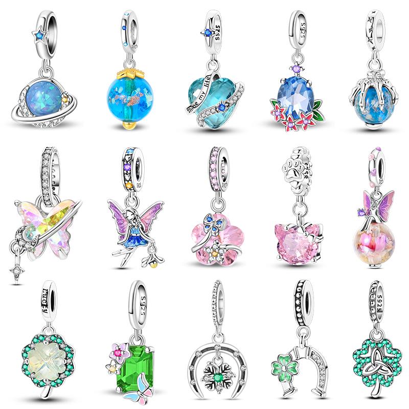 Authentic Copper Glowing Planet Zircon Floral Fairy Four Leaf Shamrock Charms Bead Fit Authentic Bracelets Diy Jewelry Gift