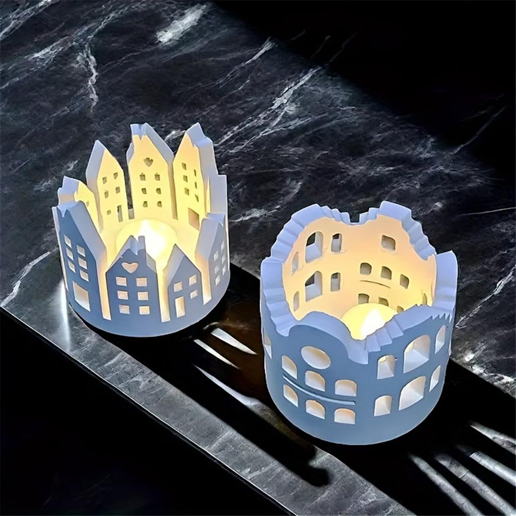 M-Modern-DIY Hollow House Candle Holder Silicone Mold Candle Holder Castle House Plaster Candle Lamp Atmosphere Decoration Mold