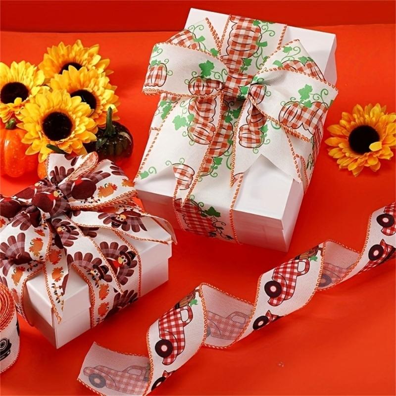 Thanksgiving 5 Yards Pumpkin Orange Ribbon for Crafting and Gift Wrapping Fall Harvest Polyester Ribbons