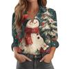 Women's Christmas Printed Button Up Long Sleeved Casual Regular Shirt With Collar Top