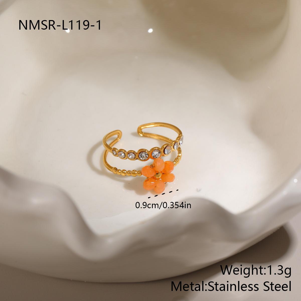 GEMCHIC Women s Ins French Style Beaded Flower Stainless Steel Ring Plated 18K Gold Geometric Design Jewelry