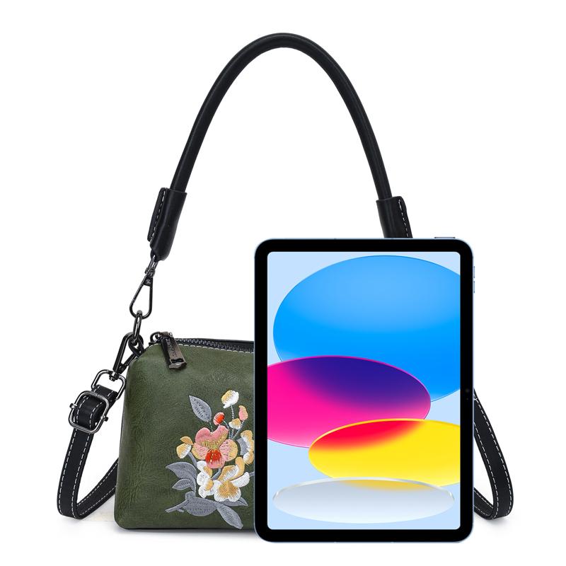 Damen Vintage Blumen Stickerei PU Leder Umhängetasche Kleine Handtasche Schultertasche Verstellbarer Riemen Lässige Tägliche Reise Damen Handtaschen