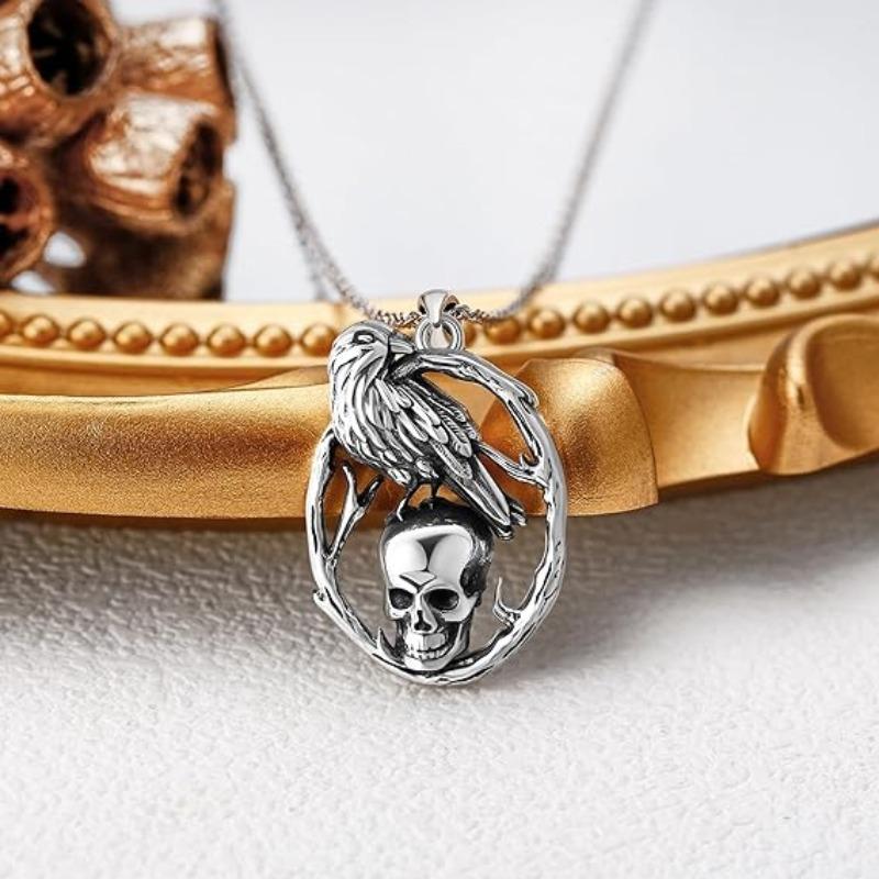 New Halloween Skull Old Pendant European and American Fashion Crow Necklace 60CM
