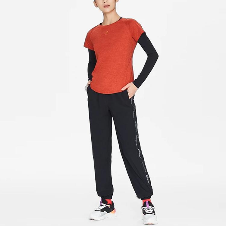 Li Ning Fitness Series Side Letter Quick-Dry Tapered Knit Sports Pants Women Pants Black AYKS378-3