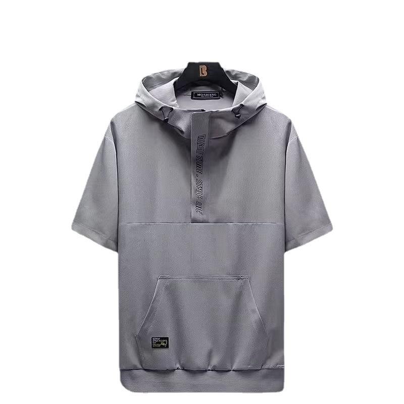 Pánské prodyšné s krátkým rukávem s kapucí rychleschnoucí pulovr s krátkým rukávem velká velikost top s krátkým rukávem