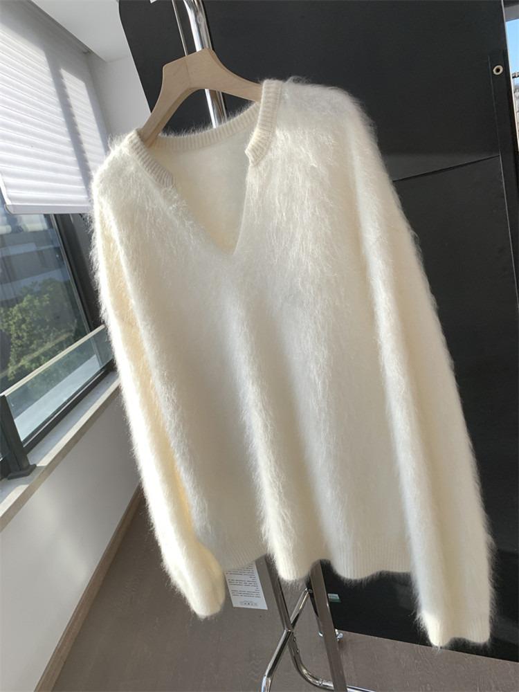Women's Autumn & Winter Goose Yellow Mohair Sweater - Soft, High-Grade Mink Fleece, Cozy Lazy Style