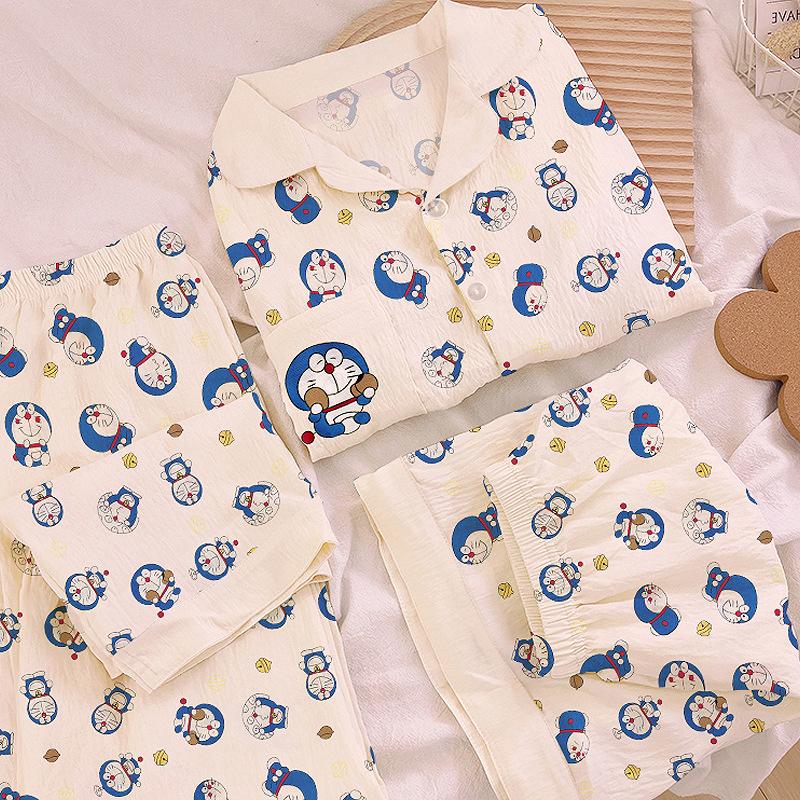 Cartoon Doraemon Children'S Fun Cloud Cotton Pajamas Women'S Summer Short Sleeve Casual Homewear Three-Piece Set