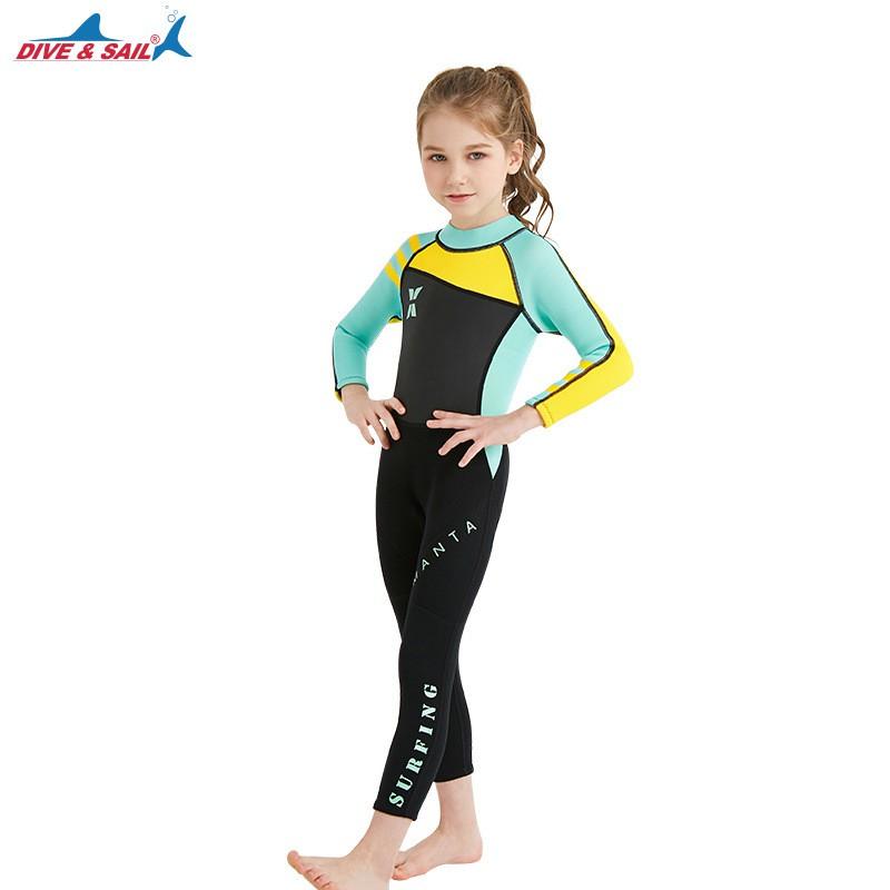 Kids Girls 2.5mm Neoprene Full Body Wetsuit Long Sleeve Warm UV Protection Diving Surfing Snorkeling Swimsuit