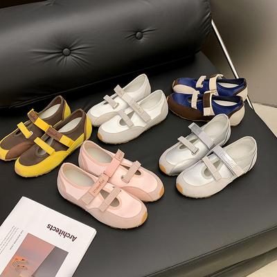 Color Matching Leather Inner Height Increase Cm Pair of Velcro Soft-soled Ballet Single Shoes Mary Jane Sports Style Casual Shoes Women