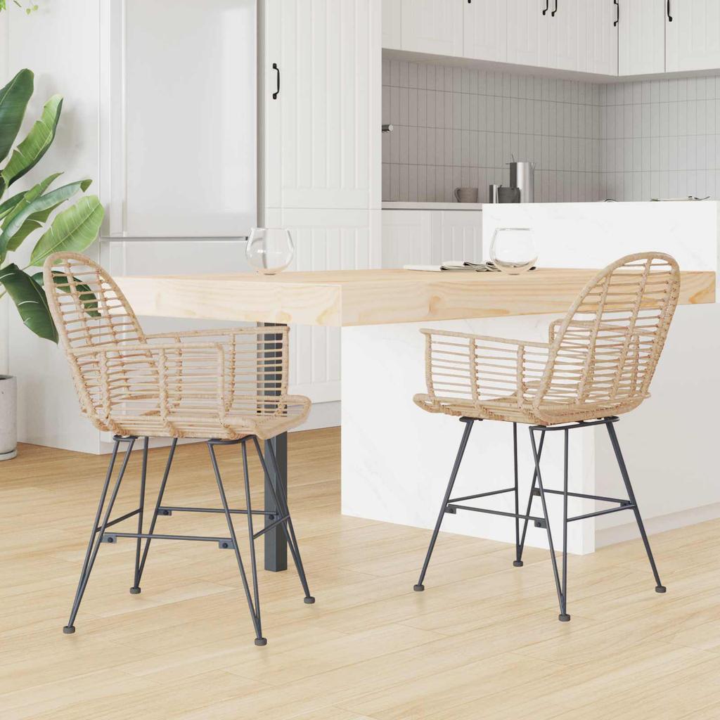 Dining Chair 2 pcs Rattan and Iron Natural 57 x 55 x 85 cm