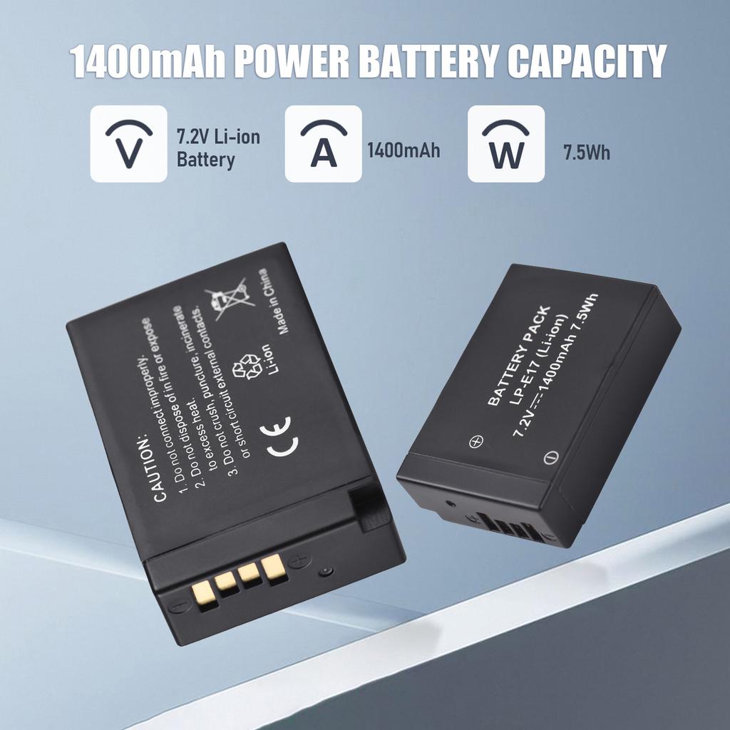Camera LP E17 Battery & Charger Kit with 2 slot Battery Charger + 2pcs LP E17 Batteries 7.2V 1400mAh + USB Charging