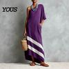 Women Casual Dress One Shoulder Maxi Dress, Color Block Loose Solid Long Summer Beach Vacation Flowy Sundress with Pockets Elegant