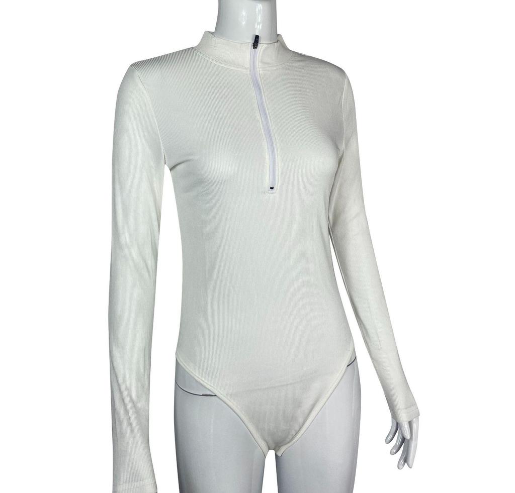 2023 Sexy žebrovaný body s dlouhým rukávem a zipem