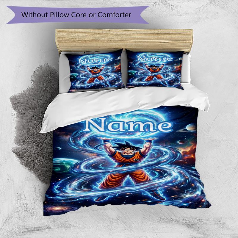3pcs Duvet Cover Set (1*Duvet Cover + 2*Pillowcase, Without Core), Custom Name DRAGON BALL Pattern Bedding Set, Home Bedroom Decor Gift