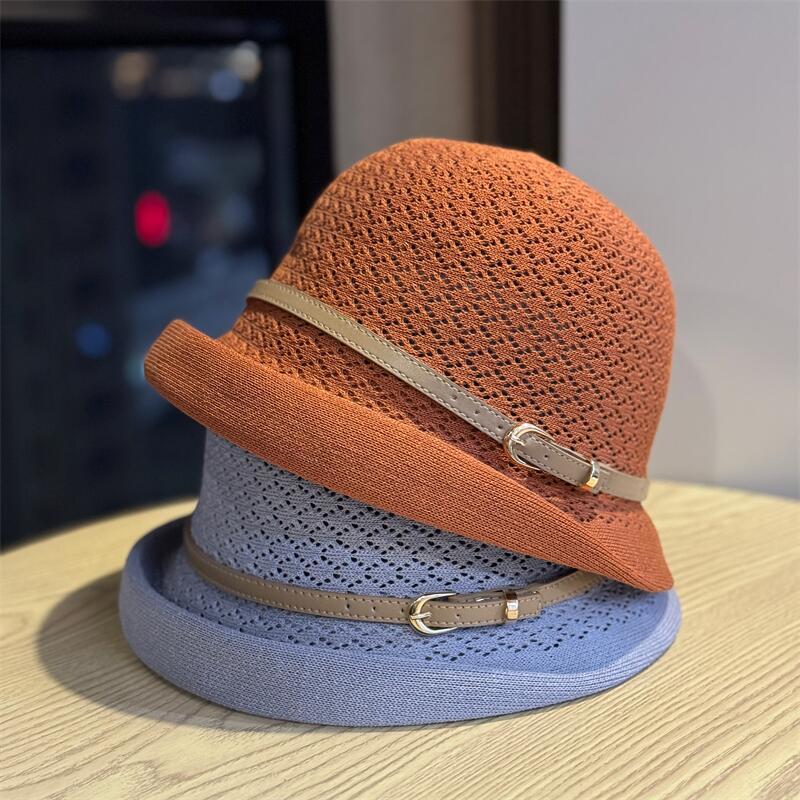 New bucket hat summer vacation travel bucket hat casual versatile photo good-looking hat linen weaving tide