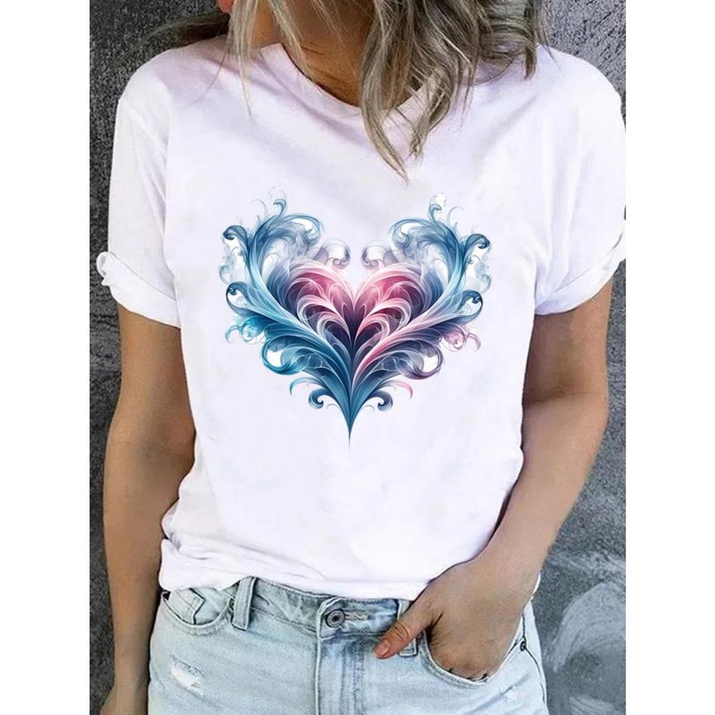 Liebliches Trend-Style-Tee für Damen Mode-Top Basic Kurzarm Print T-Shirt Kleidung Kleidung O-Ausschnitt Grafik-T-Shirts