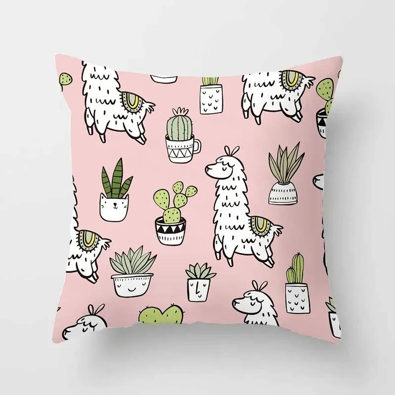 Alpaca Cartoon Cactus Study Pillowcase Office Living Room Home Pillowcase Car Ornaments