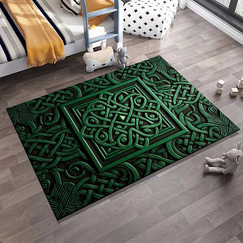 Green Celtic Knot Pattern Carpet with 3D Effect, Modern Home Decor Suitable for use as an anti-slip for living room bedroom sofas