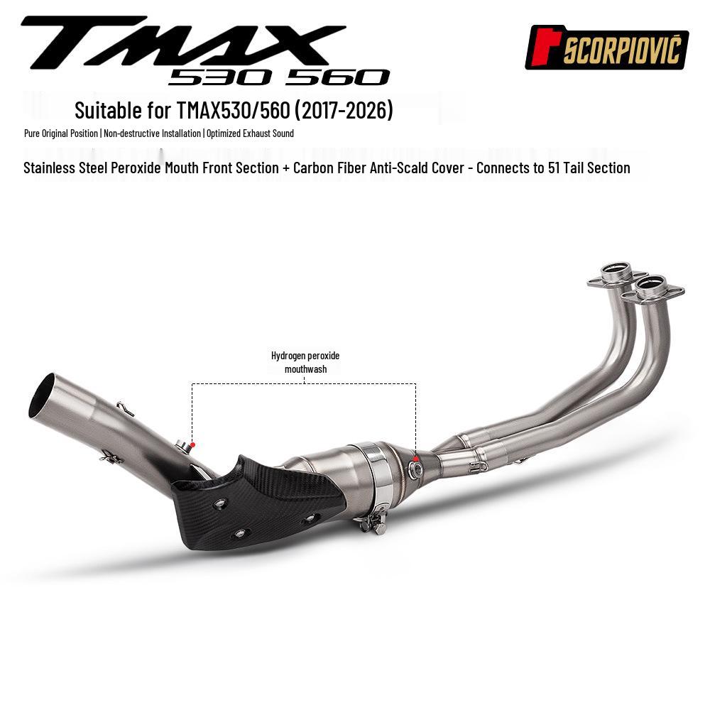 Stainless Steel Double Oxygen Port Muffler for TMAX530/560 with Backpressure Chamber Front & Rear Sections
