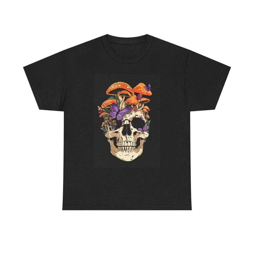 Mushroom Trippy Skull Graphic T Shirt Retro ART Unisex Heavy Cotton Tee Unisex T-Shirt L