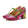 Spring and summer new products women's handmade leather polished retro Mary Jane contrasting color fashion high heels