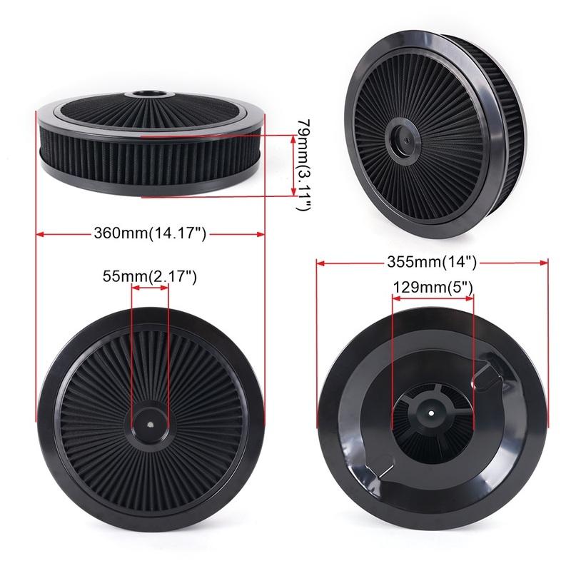 RASTP-14" x 3" Round Super Flow Thru Air Cleaner Filter Washable For 5-1/8 Carb Neck OFI149