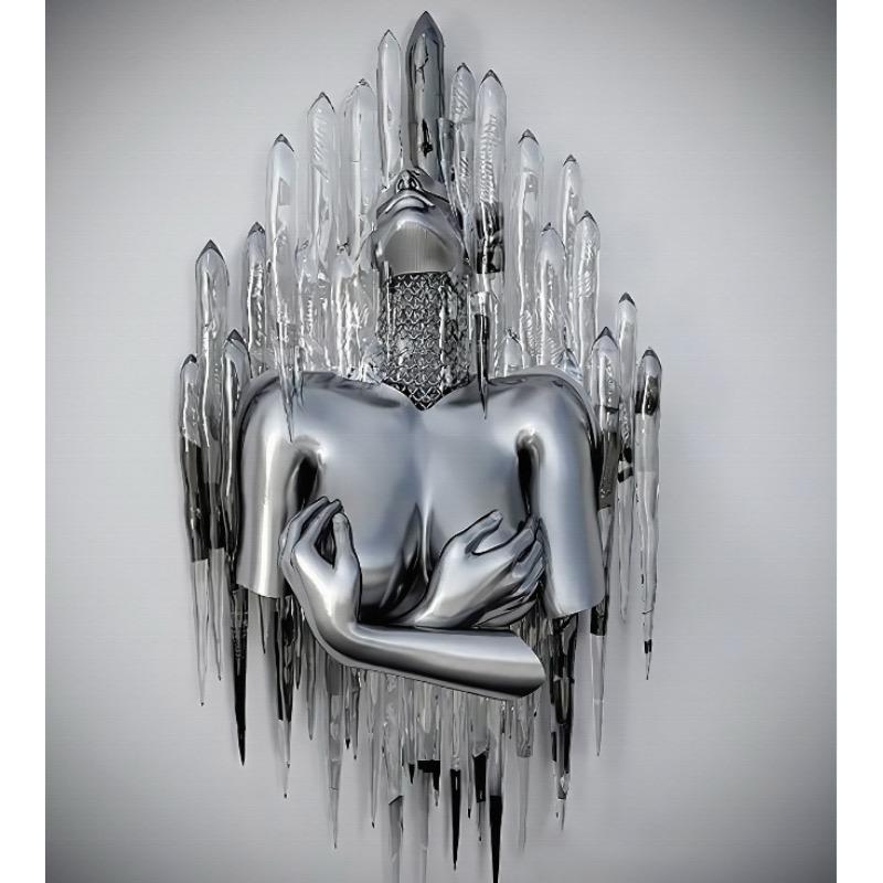 Zlatá kovová figúrka socha objíma umelecký plagát, bytová dekorácia s vysokým rozlíšením, maľba na sprej, bezrámové plátno, maľba na jadro