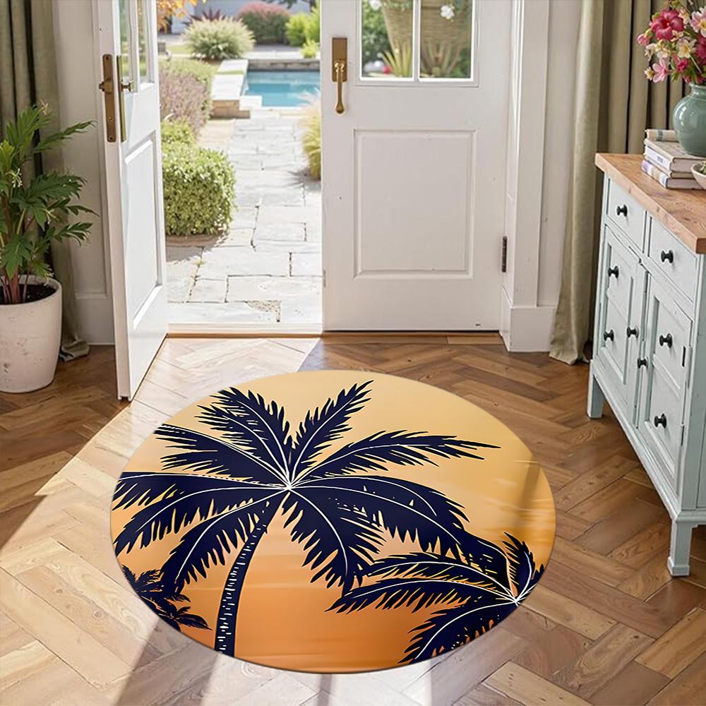 Coconut Tree Round Floor Mat Suitable for Living Rooms Foyer Hallway Study room Anti-slip Round Rug Office home decor