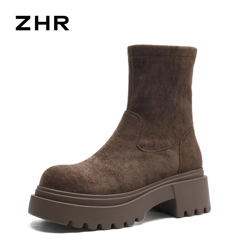 ZHR 2024 New Winter Stretch Boots: Short, Thick-Soled, Velvet-Lined, Trendy, Tall & Slimming Design.