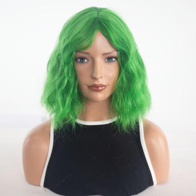 European and American Fashion Fluffy Short Curly Wig, Green Water Wave Short Curly High-Temperature Fiber Hairpiece