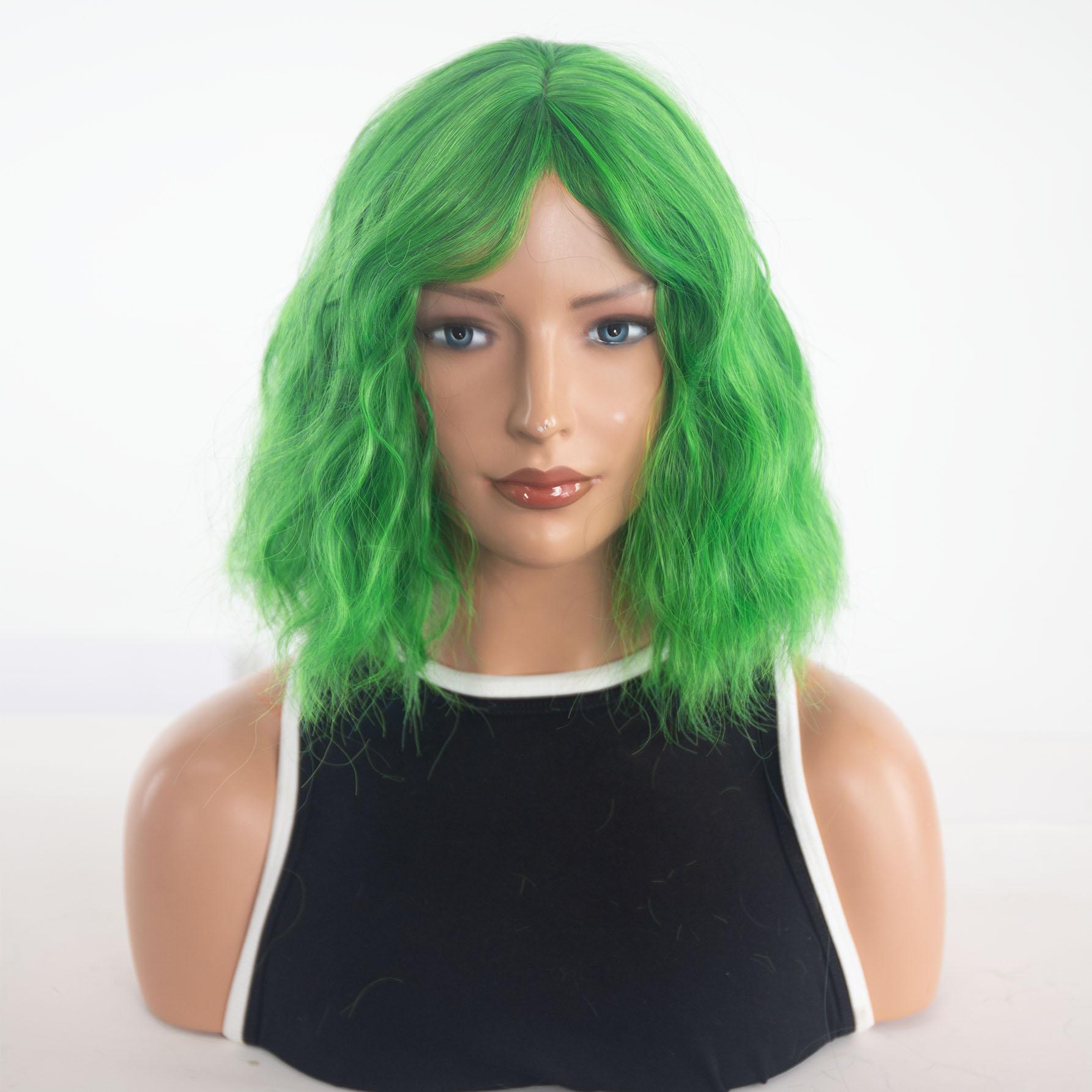 

European and American Fashion Fluffy Short Curly Wig, Green Water Wave Short Curly High-Temperature Fiber Hairpiece зелений