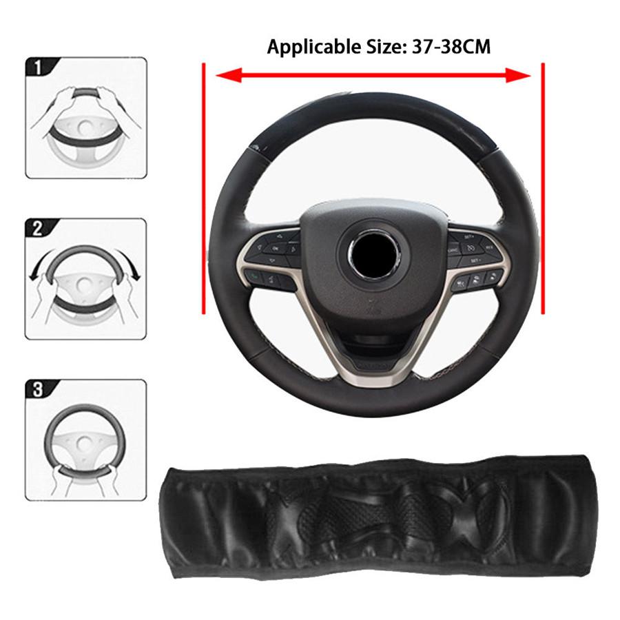 Black Car Steering Wheel Cover Leather Breathable Anti-slip Car Accessories