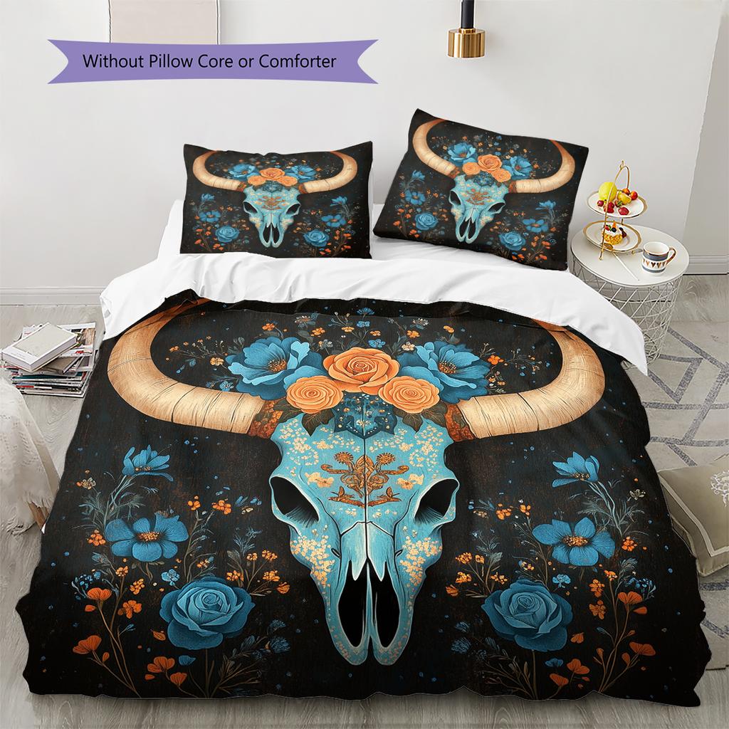 Cow Skull Pattern Bedding Home Decoration Birthday Gift (1 * duvet cover + 2 * pillowcase, without core)
