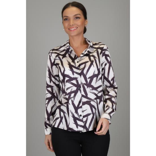 Koszula damska z długim rękawem z satyny Lycra w kolorze ecru, czarnym, wzorzysta DK 1003