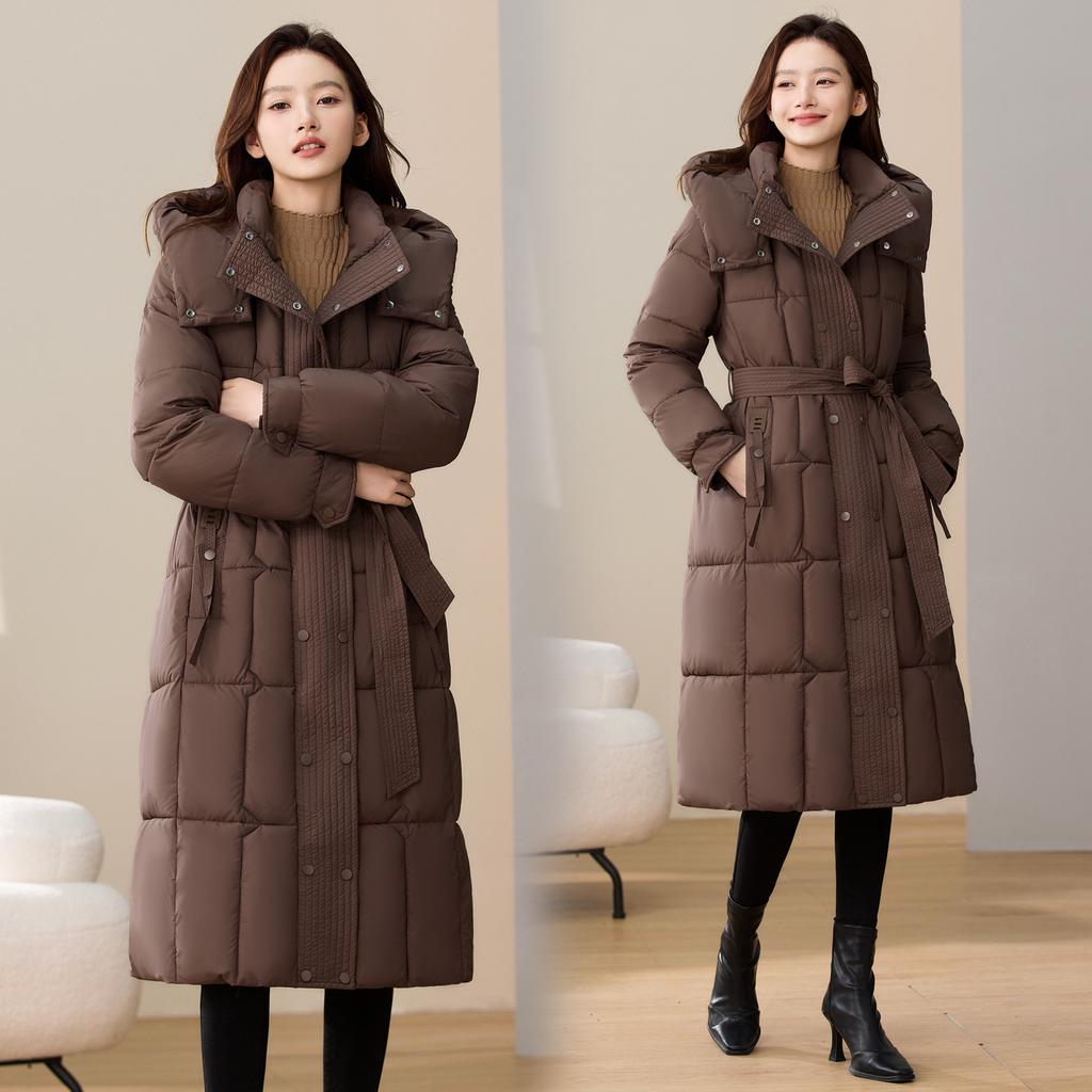 Down cotton-padded clothes for women's winter new Korean cotton-padded clothes with waist medium and long styles, thickened and thin hooded jackets