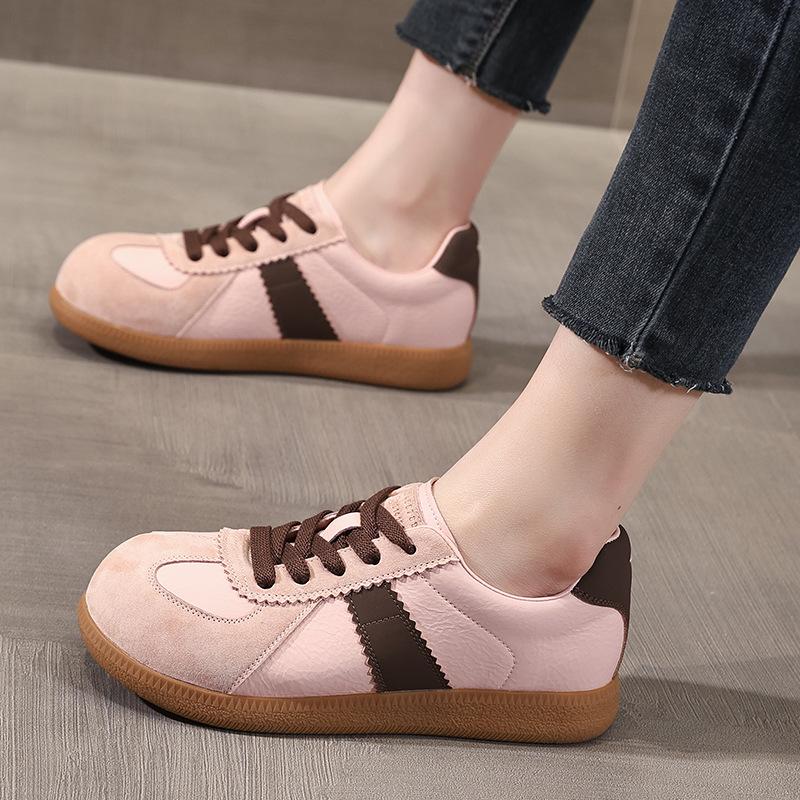 Spring Autumn Genuine Leather Shoes Women Fashion Sneakers Flat Brand Young Ladies Shoes Sweet Soft Pink Yellow